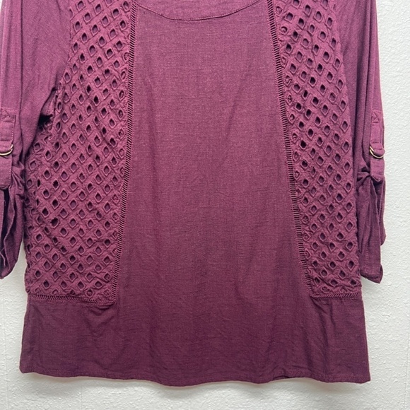 Skies Are Blue 100% Linen Womens Eyelet Coastal Girl Workwear Woven Top Medium - Picture 4 of 11